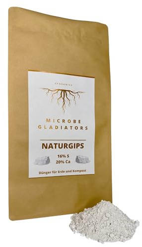 MICROBE GLADIATORS - Naturgips Gips Gypsum Dünger (Calciumsulfat Dihydrat) mit 22% Calcium und 16% Schwefel aus natürlichen Lagerstätten (1kg)