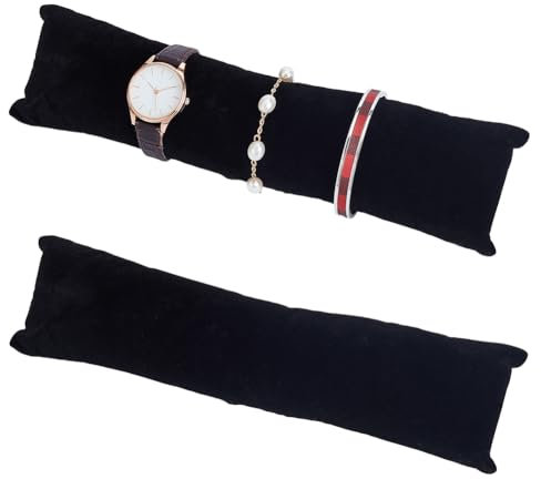 AHANDMAKER 2 cojines largos para relojes de 11 x 2 pulgadas, cojín de terciopelo negro, organizador de relojes, soporte para brazaletes, soporte para joyas, soporte para el espectáculo