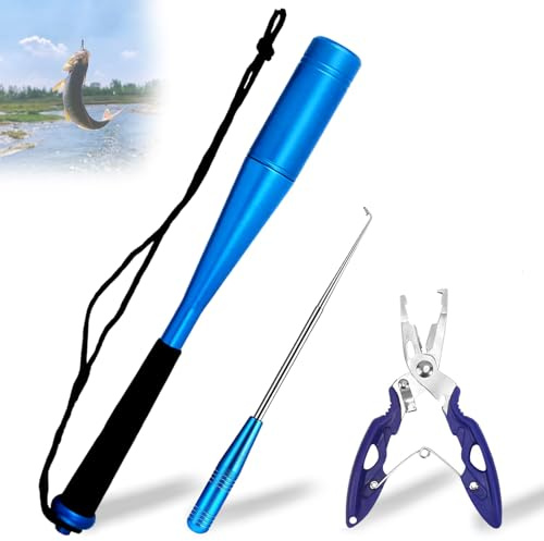 Fiskdödare fisktång, 3 uppsättningar fiskdödare set, 24,8 cm aluminium fiskdödskalle, aluminiumfisk dödare, fiskbedövare med fisktång och kroklösare, för nybörjare utomhus karp