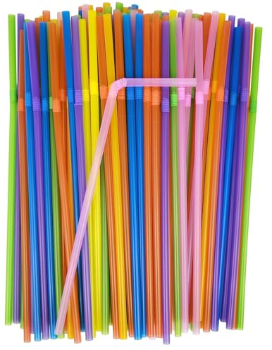 500 Pcs Colorful Plastic Straws - 8.26 Inch Flexible Disposable Drinking Straws for Parties, Cafes & Home Use