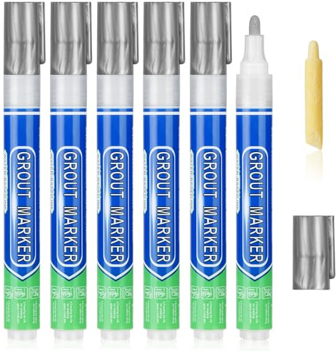 Flintronic 6PCS Tile Paint Marker with Replacement Nib, Tiles Grout pen Wall Repair Pens, Tile grout Reviver pens for Bathrooms Kitchen Floor tile, Wall Lines (Silver)