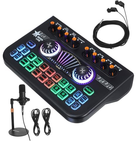 LABRIMP Tarjeta de Sonido y Mezclador de Audio para Gaming y Grabación, Tecnología de Mezcla y Baja Latencia, Adecuado para Podcasting y Streaming