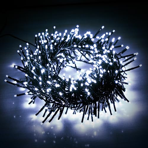 EcoNour Cluster-Lichterkette mit 720 LEDs – 6 Stunden Leuchtdauer, 8 Lichtmodi, Netzanschluss, wasserdicht, für den Innen- und Außenbereich – 720 LEDs / 9 m Leuchtlänge, Kaltweiß