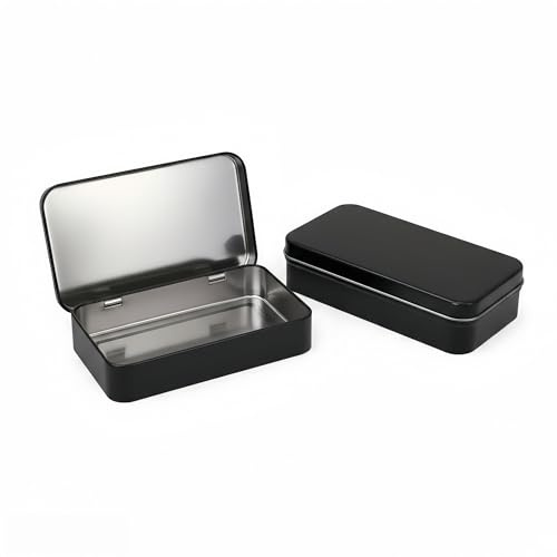 LJY 2 Blechdosen mit Scharnierdeckel, Schwarz, 15 x 9 x 3 cm | Für längere Stifte, Nähzubehör, kleine Geschenksets und trockene Projektteile an Schreibtisch oder Packplatz