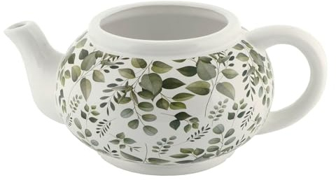 Azuma Teapot Planter – Eucalyptus Leaf Ceramic Indoor Herb & Succulent Pot – 34cm Cottage Garden Style – Decorative Plant Pot – Unique Gift Idea for Gardeners Home & Garden
