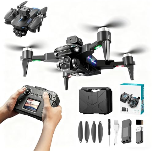Hobby Drone with Screen Display Remote Control, 1080P Dual Camera, Speed Adjustment, Altitude Hold, One-Key Takeoff, 3D Flips, 2 Batteries, Hovering, Brushless Motor, APP Control, Plane Copter, LED Lights, Adult Beginners FPV Hobby Quadcopter Airplane Helicopter, Drones For Kids Age 8-12
