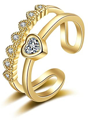 Ayoiow Gold Eheringe 585 Damen, Herz Offen Moissanit Verlobungsring Echtgold, 14K Gelbgold Vorsteckring Gold 585 für Sie
