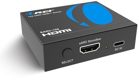 OREI eARC/ARC HDMI 2x1 Audio Switch - Connect one Soundbar/AV receiver to two eARC TVs, supports Dolby Atmos, DTS:X, TrueHD, 32-channel audio, automatic/manual switching, heavy metals | earc audio extractor, earc audio switch, Dolby Atmos, DTS:X, TrueHD, 32-Ch Audio, Metal Housing
