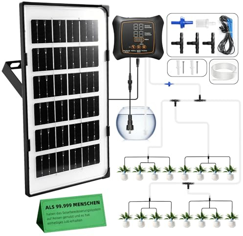 BRICH automatisches Bewässerungssystem – Innovatives Solar-Bewässerungssystem mit 16 Tropfbewässerungsköpfen, perfekt für Topfpflanzen, Gärten, Balkonpflanzen, Gewächshäuser und Urlaubsbewässerung