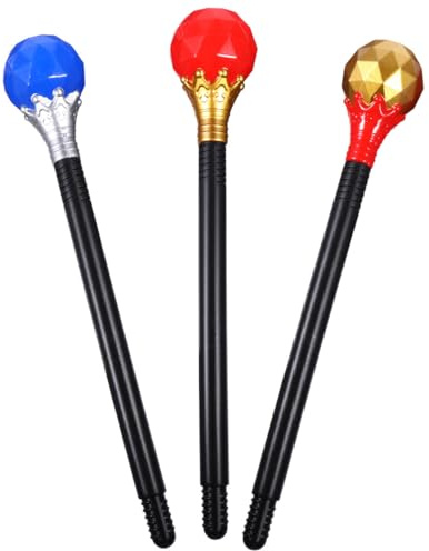 Beavorty Lot de 3 Sceptres du Roi en Plastique Solide, Taille Unique, Coloris Bleu, Rouge et Or Pierres Précieuses, Accessoires de Cosplay et Fête Halloween, Baguettes Magiques