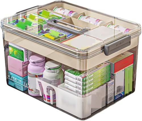 Sevitini Medizinbox, Arzneimittel box, Medikamentenbox aufbewahrung mit 2 compartments, Medicine Box,mit Griff, tragbare Medikamentenbox groß, für zu Hause, im Freien