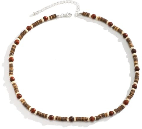 YEAMLTE Collana da Surfista da Uomo, collana Uomo Estiva, Surfista Cocco Etnico Legno Collane Uomo Estive, Stile Boemo Collana Da Spiaggia, Accessori Moda per le Vacanze Estive al Mare (A)