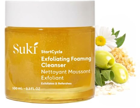 Suki Skincare Exfoliate Foaming Cleanser - With Natural Sugar & Colloidal Oat - Facial Exfoliator & Mechanical Exfoliant that Reduces Dry Skin Buildup While Promoting Radiant, Smooth, Soft Skin - 4 oz