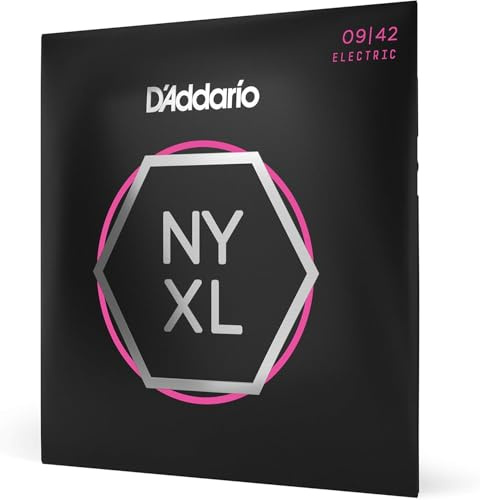 D'Addario gitarrsträngar – NYXL elgitarrsträngar, NYXL0942 oöverträffad styrka, inställningsstabilitet, förbättrad mellanklass för 6 stränggitarrer, nickel, 09-42 superlätt