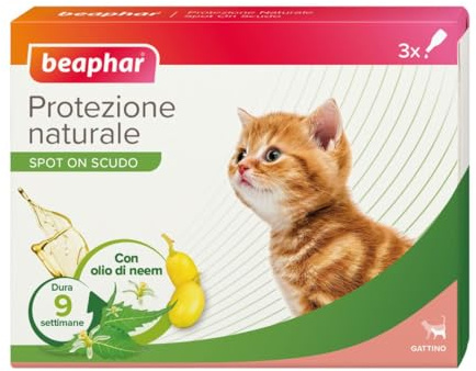 Beaphar Protezione Naturale, Spot-On Scudo per Gattino, con Olio di Neem e Piretro Vegetale, 9 Settimane di Protezione, 3 Pipette da 2 ml