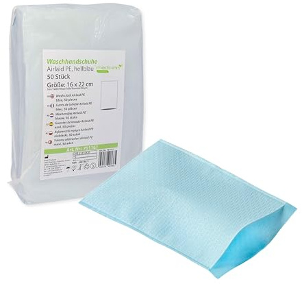 Medi-Inn Usage Unique Gant de Toilette 1000 pièces Airlaid PE jetable Bleu Clair