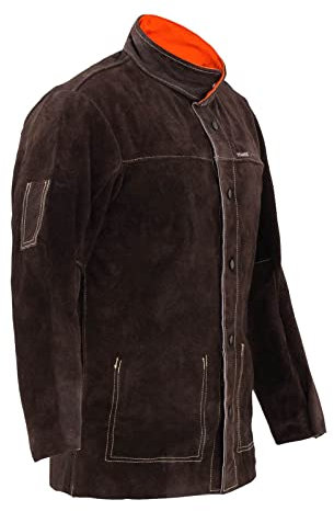 Stamos Welding Veste de soudure SWJ01M (Taille M, Cuir croûte de bovin, Fermeture velcro, Coutures Thermorésistantes, Boutons non conducteurs)