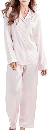 Women’s Pyjama Set Satin Long Sleepwear Nightwear Loungewear (Light Pink, Large)