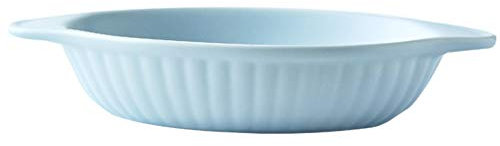 Oval Porcelain Baking Tray With Ears Microwave Cheese Risotto Dinner Plate Blue 9 Inches(L23.5cm)