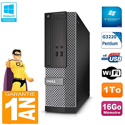 Dell PC 3020 SFF Intel G3220 Ram 16Go Disque 1 to Graveur DVD WiFi W7 (Reconditionné Certifié)