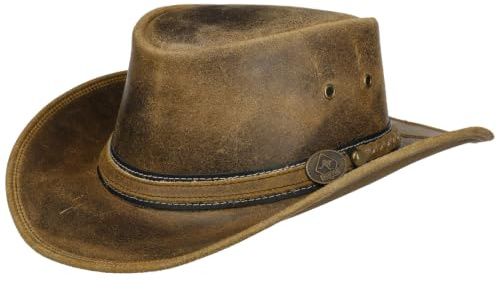 SCIPPIS Irving, Cappello in Pelle Resistente per Uomo e Donna, Impermeabile, con Tesa modellabile, Perfetto per attività all'aperto, Avventura e Tempo Libero, Marrone, L