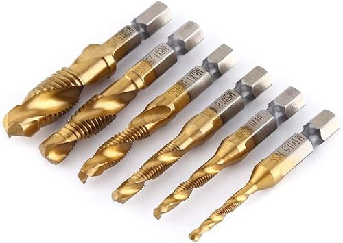 Aeloa Bohrer Bits-6pcs metrisches Gewinde M3-M10 Titan beschichtet HSS Bohrer und Gewindebohrer 1/4Sechskantschaft