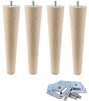 Unbekannt 4X Sofafüße Buche Holzfüße Möbelfüße mit Zubehör L. 8-45 cm Gerade (Gerade Länge 20cm)