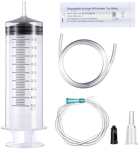 HXC Spritze 500ml Große Spritze mit Schlauch Spritzen Set Plastikspritze | 500ml Spritze Groß Wiederverwendbare Aufziehspritze Plastik mit Kappe Spritzer für Labor Industrie Garten Haustierfütterung