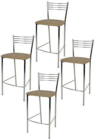 t m c s Tommychairs - Set 4 tabourets Elena pour Cuisine, Bar et Salle à Manger, Robuste Structure en Acier chromé et Assise rembourrée et revêtue en Cuir Artificiel Couleur Cappuccino