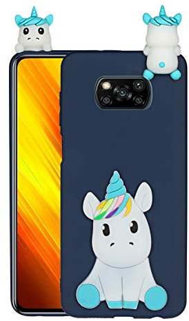 HopMore Kompatibel mit Xiaomi Poco X3 NFC Hülle Dünn Silikon Weich Gel 3D Tier Motiv Slim Case Stoßfest Handyhülle Xiaomi X3 NFC Silikonhülle Schutzhülle Cover - Blaues Einhorn