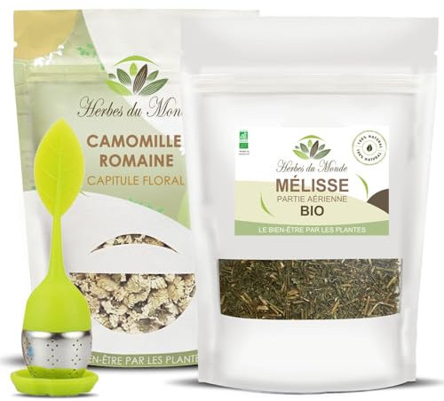 Herbes de Monde - Duo di Tisane Bio Zen e Calmanti - Con Infusore - Infusi Calmanti - Tisana Bio Benessere e Rilassamento - Set di 2 bustine con infusore ovvero 90g Certificato AB