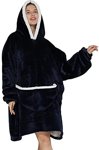 NLAND Sudadera con Capucha para Mujer Hombre Invierno Cálida Mantas de Polar con Mangas Cómoda y Suave Grande Hoodie Blanket con Bolsillos Talla Única(Armada,Talla única)