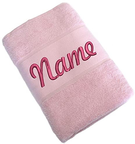 Elefantasie Handtuch Badetuch Badehandtuch aus 100% Baumwolle mit Namen personalisiert Bestickt Rosa 50x100cm