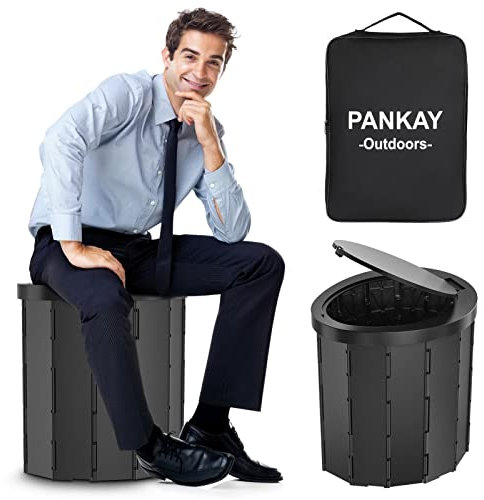 Pankay Portable Toilet for Adults, 15.8 Extra Large, Black, ABS Plastic, Glossy Finish, Camping, Travel, Hiking, Beach