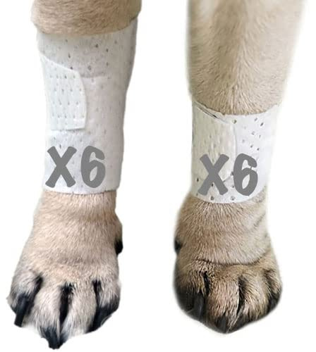 PawFlex Basic Leg Bandages for Dogs, Cats, Pets -First- aid Non Adhesive Fur Friendly, Soft Stretch Wound Care, hot Spots, Fungus, Adjustable Fastening Strap Value Pack (Medium 12-Pack)