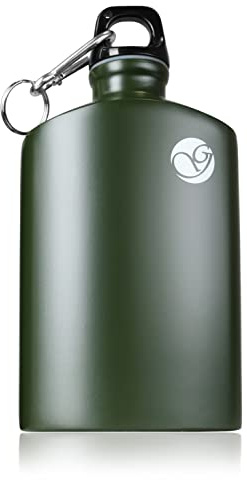 Ganzoo botella de agua de aluminio 0,5 l verde para senderismo y viaje, reutilizable con mosquetón para bicicleta, mochila y equipaje, tapón de rosca hermético a prueba de fugas, sin BPA, 190 mm 25 mm