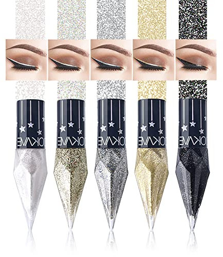 MTUVKGT Diamond Liquid Glitter Eyeliner Set, 5 Colori Ombretto Glitter Liquido Metallico, Ombretti Luccicante Impermeabile a Lunga Durata Makeup, Trucco Occhi Scintillante ad Alta Pigmentazione (48E)