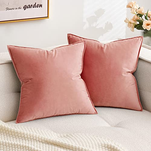 MIULEE Samt Kissenbezug 40x40 Kissen Altrosa Kissenhülle Dekokissen | Sofakissen Dekorative Satin Umwickelte Kante Kissenbezüge Zierkissenbezug für Sofa Wohnzimmer Schlafzimmer 2er Set