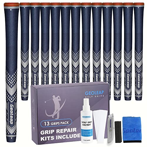 Geoleap Golf Grips Set of 13- Soft Golf Club Grips,Reduce Taper Design Provides High Traction and Performance,13 Grips with 15 Tapes and 13 Grips with All Repair Kits for Choice.