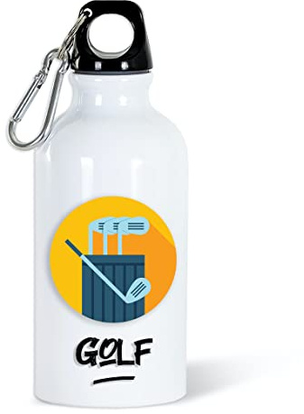 Gourde Golf Sport 400ml Bouteille d’Eau Aluminium Réutilisable Ecologique avec Mousqueton. Idée Cadeau Original Humour Homme Femme Enfant Ami Utile Golfeur Collègue Anniversaire Noël
