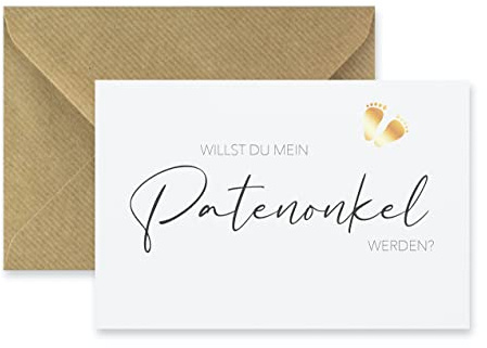 1 Premium Karte Patenonkel + 1 Naturumschlag (Klappkarte) - 10,5x14,8cm edles Premiumpapier willst du mein Patenonkel werden, Geburt, Taufzeuge