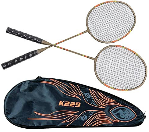 Wakects Badmintonschläger Set 2er Profi Eisenlegierung ultraleichte Badminton Racket Federballschläger mit Schlägertasche für Anfänger Sport Training,K229