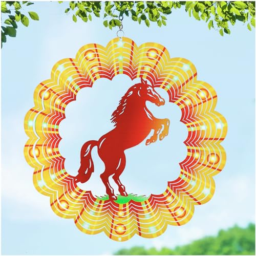 Pferd Windspiel Pferd Geschenke für Frauen/Mädchen/Männer 30,5 cm 3D Edelstahl Hängende Windspiel Metall Windfänger Kinetische Skulptur für Innen/Außen Dekor, Hofkunst, Gartendekorationen