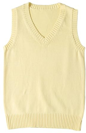 ZUEVI Women's Sweater Vest Classic V Neck Uniform Pullover Knitwear Tops Sleeveless Knitted Sweaters Vests(Yellow-L)