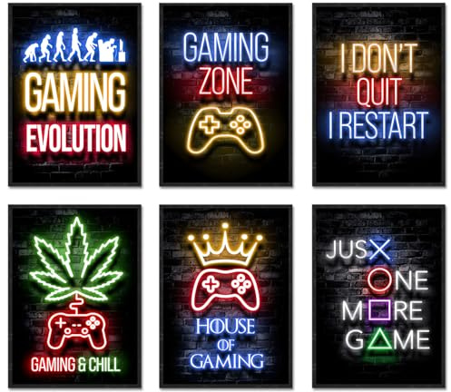 JINZUNRUI Gaming Zimmer Deko Bilder, Gaming Poster Wand für Gamer Jugendzimmer, Gaming Wandbilder Set mit Neon Sign Motive, A4 Wanddeko Gaming für Playstation, Coole Geschenke für Gamer, ohne Rahmen