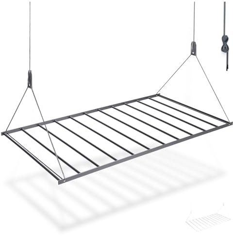 Natural Goods Berlin platzsparender Wäscheständer Swing 56x110 cm schwarz/Deckenwäscheständer aus robustem Stahl/Stabiler Wäscheständer Decke/Deckenwäschetrockner mit raumsparendem Design
