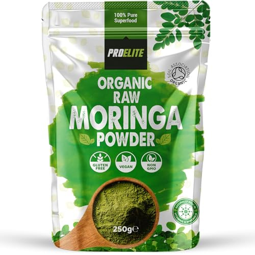 ProElite Moringa Powder 250g - Certified Organic Moringa Oleifera Leaf - 100% Raw Natural Gluten Free Superleaf Superfood Powder for Smoothies & Juices PROELITE