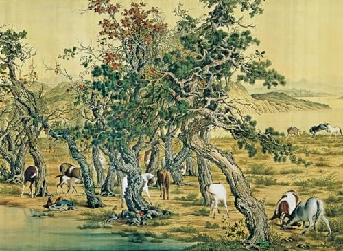 Bristlegrass Puzzles für Erwachsene 1000 Teile, Jigsaw Puzzles Chinesischer Meister Giuseppe Castiglione Meisterwerke All The Pretty Horses Game Puzzle, Geschenke für Erwachsene, Geburtstag