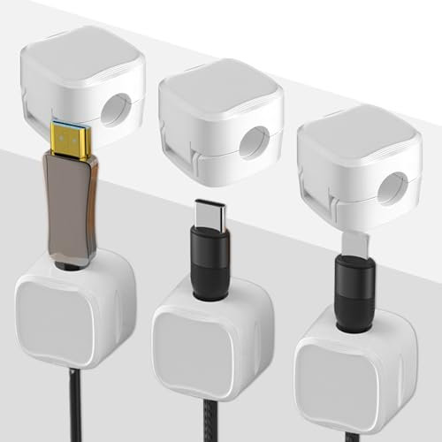 LINXINS 6 Pack Cable Holder White Magnetic Cord Organiser Holder, Cable Clips Hide Phone Charging Cable Keeper, Self Adhesive Desk Wire Cable Organiser for Car, Home, Kitchen, Office Supplies