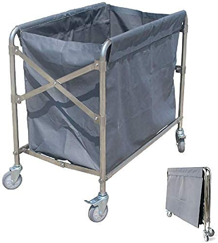 GLJTUO Multifunktionaler Aufbewahrungswagen, Haushalts-Servierwagen, Wäschesortierwagen, Groß, Faltbar, Hotel-Reinigungswagen Mit Rollen, Taschen, Grau/Blau, Abnehmbare Handkarren, Stil 1/Stil 1